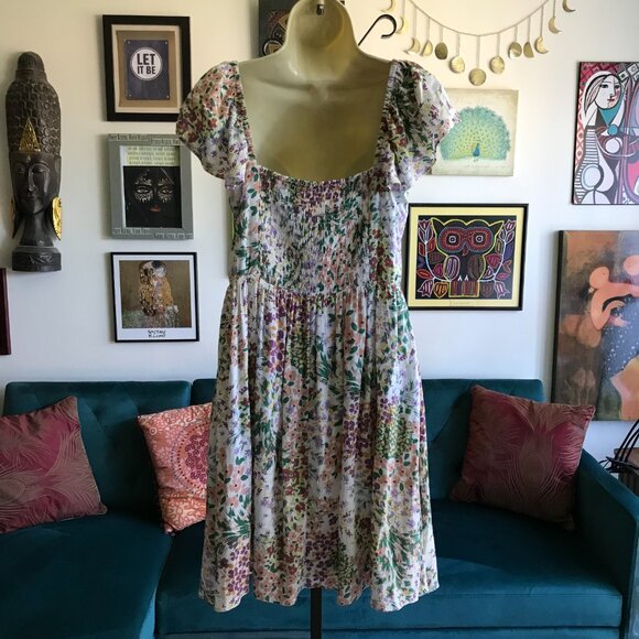 MAURICES size M Smocked Floral Print Flutter Cap Sleeve Dress NWT - Picture 4 of 6